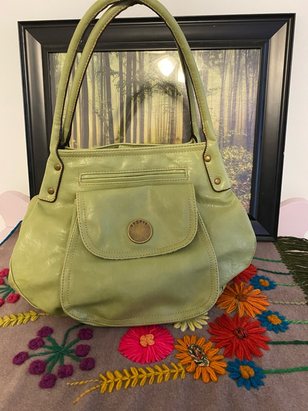 Axcess Olive Green Shoulder Bag with Front Pocket